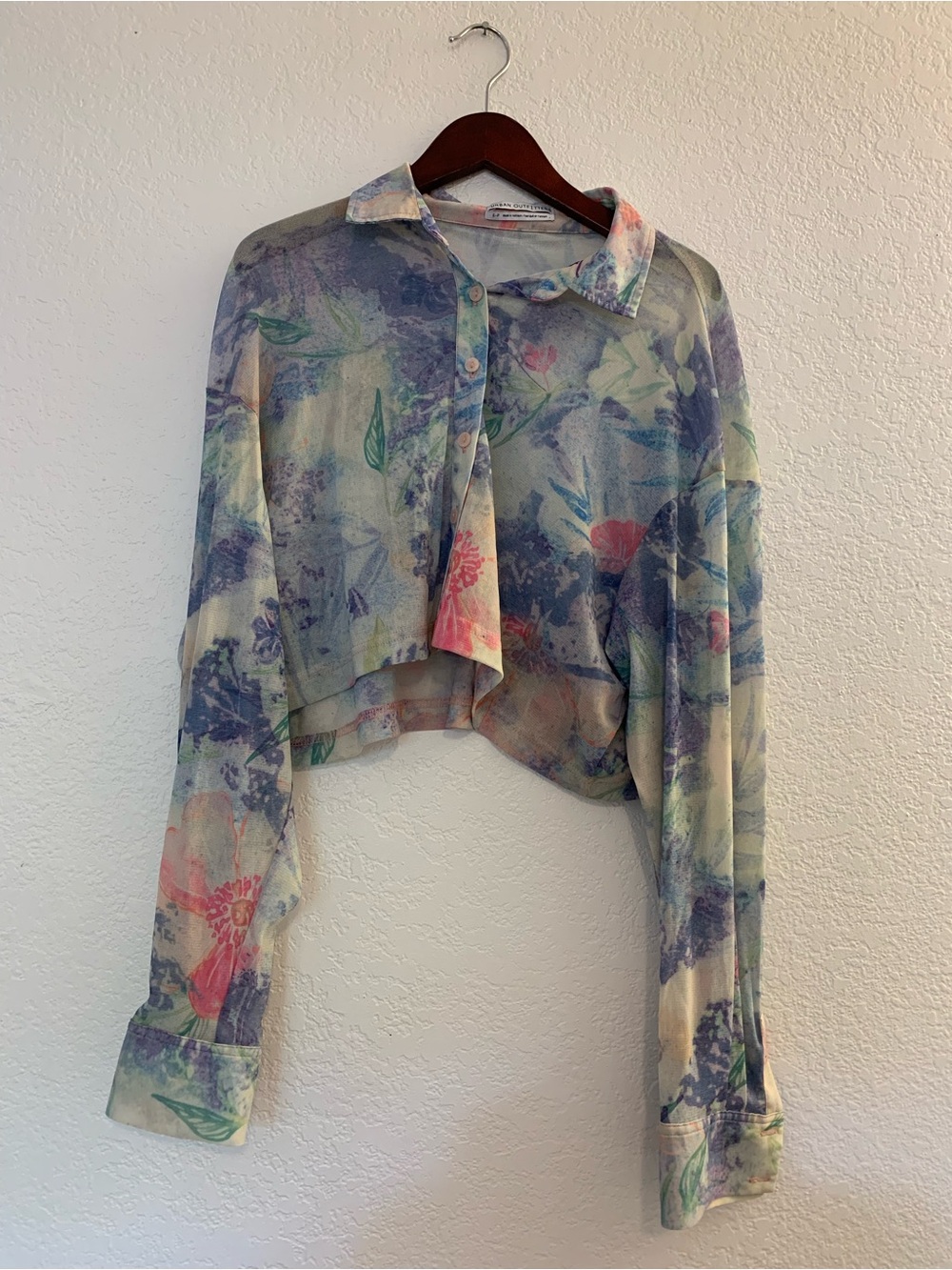 Urban Outfitters Pastel Floral Cropped Button-Down Shirt | S